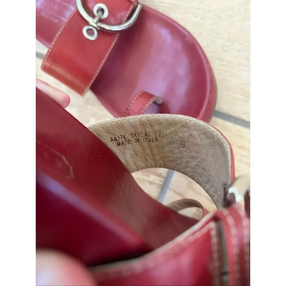Coach Skylar Slide Sandals Red Leather Toe Ring Silver Buckle Italy Size 6